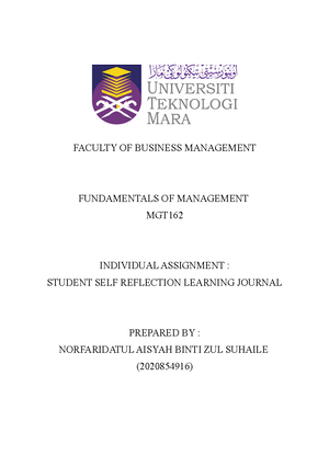 Individual Assignment - FUNDAMENTALS OF MANAGEMENT (MGT162) INDIVIDUAL ...