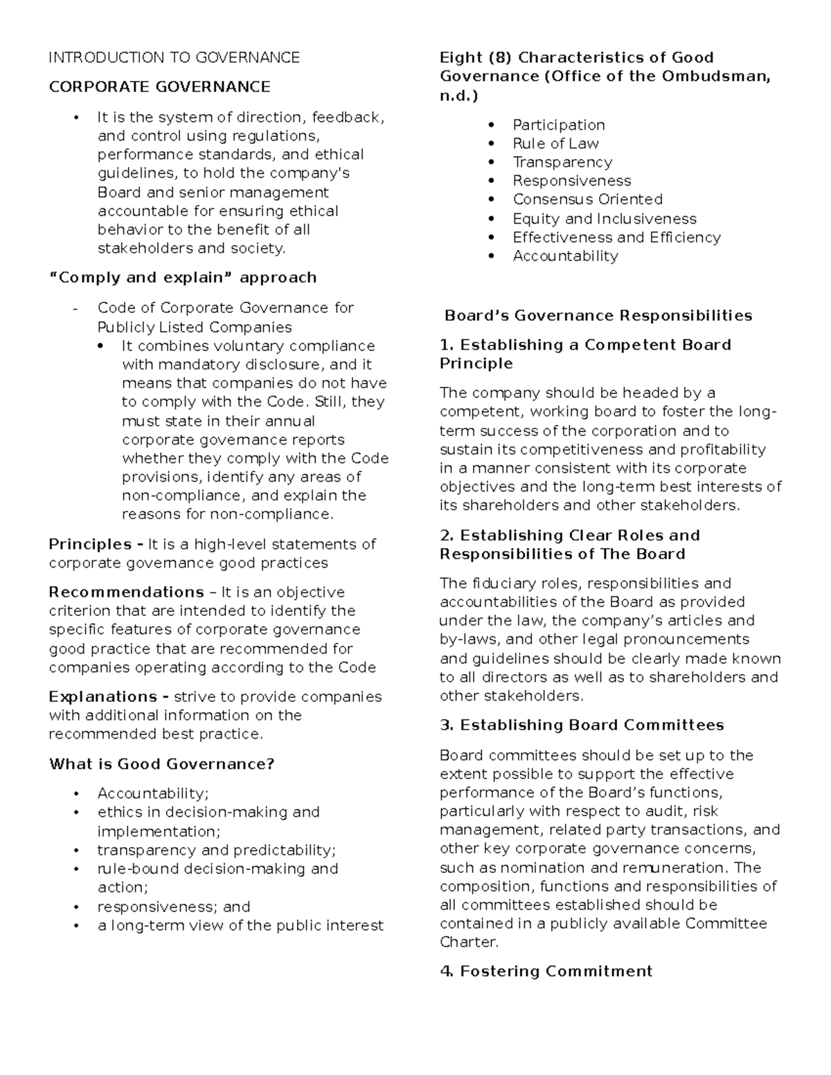 Introduction To Governance Introduction To Governance Corporate