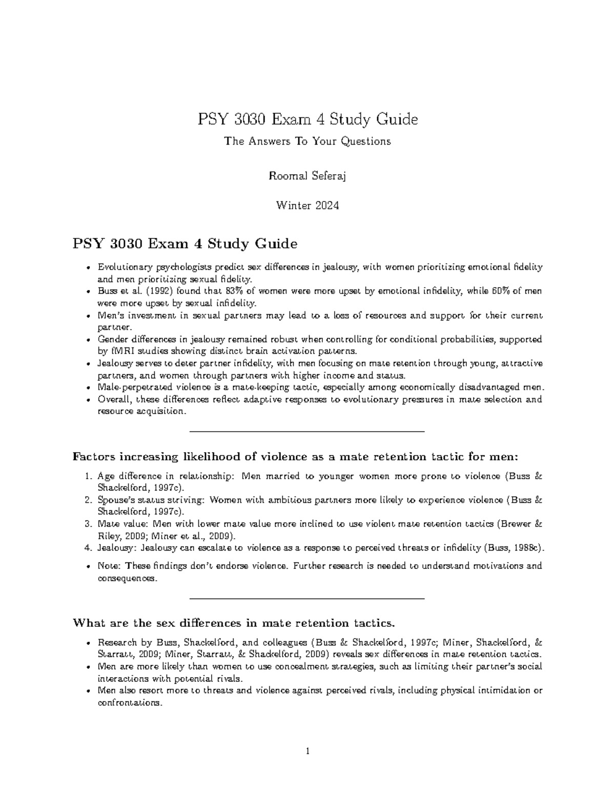 PSY3030 Final Exam Study Guide PSY 3030 Exam 4 Study Guide The