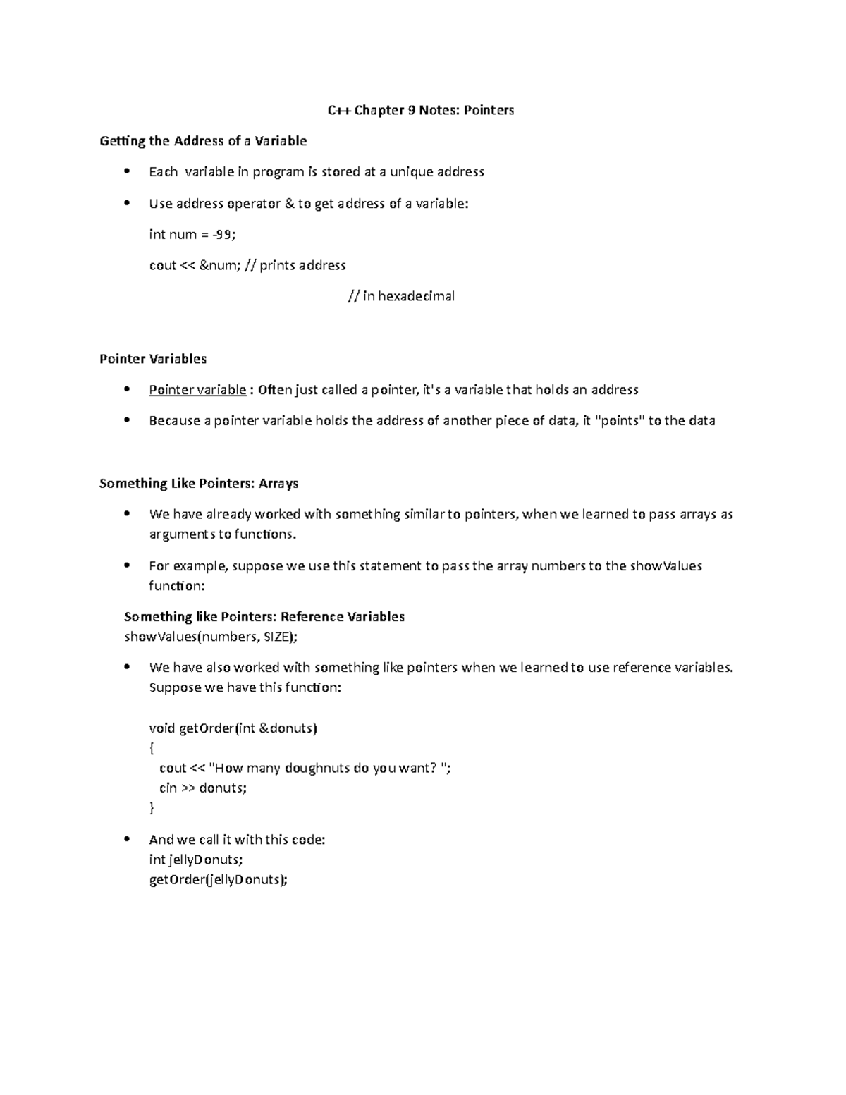 C++ Chapter 9 Notes - Elgazzar - C++ Chapter 9 Notes: Pointers Getting ...