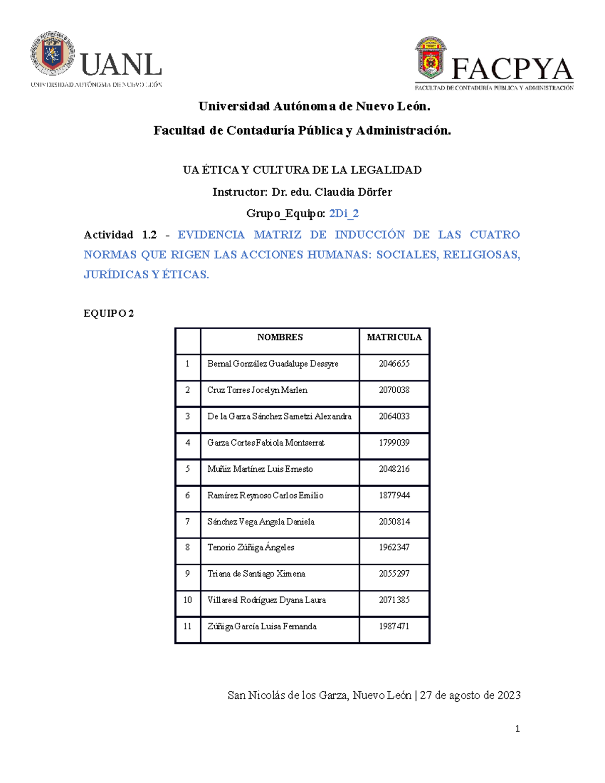 Equipo 2 Evidencia 1 - Universidad Autónoma de Nuevo León. Facultad de ...