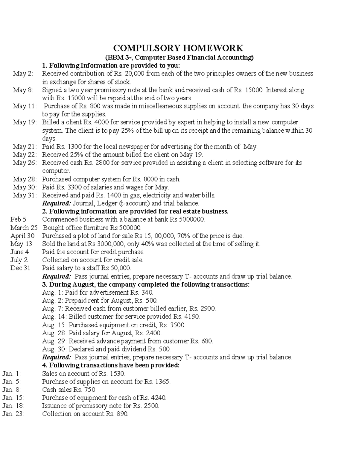 Finance - questions - COMPULSORY HOMEWORK (BBM 3rd, Computer Based ...