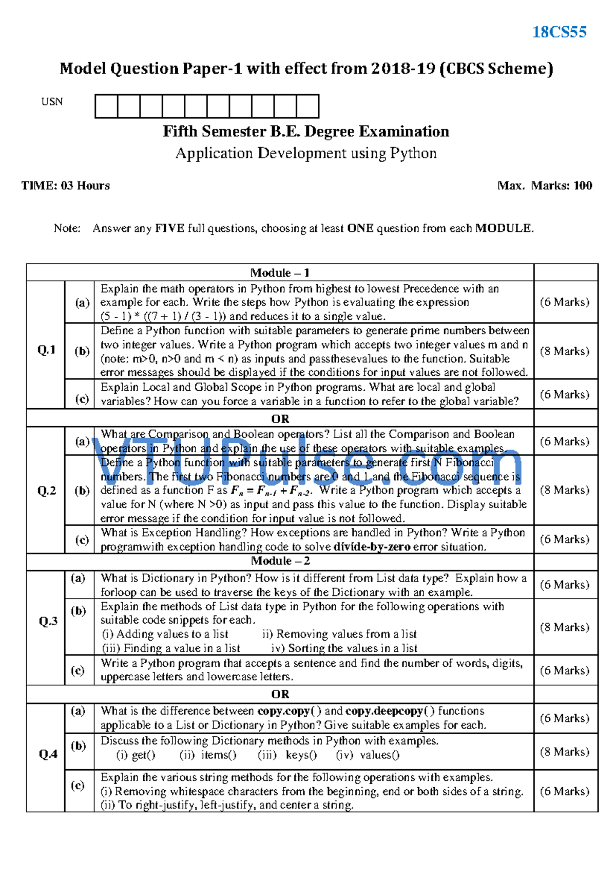 Python Application 18CS55 - VTUPulse Model Question Paper-1 With Effect ...