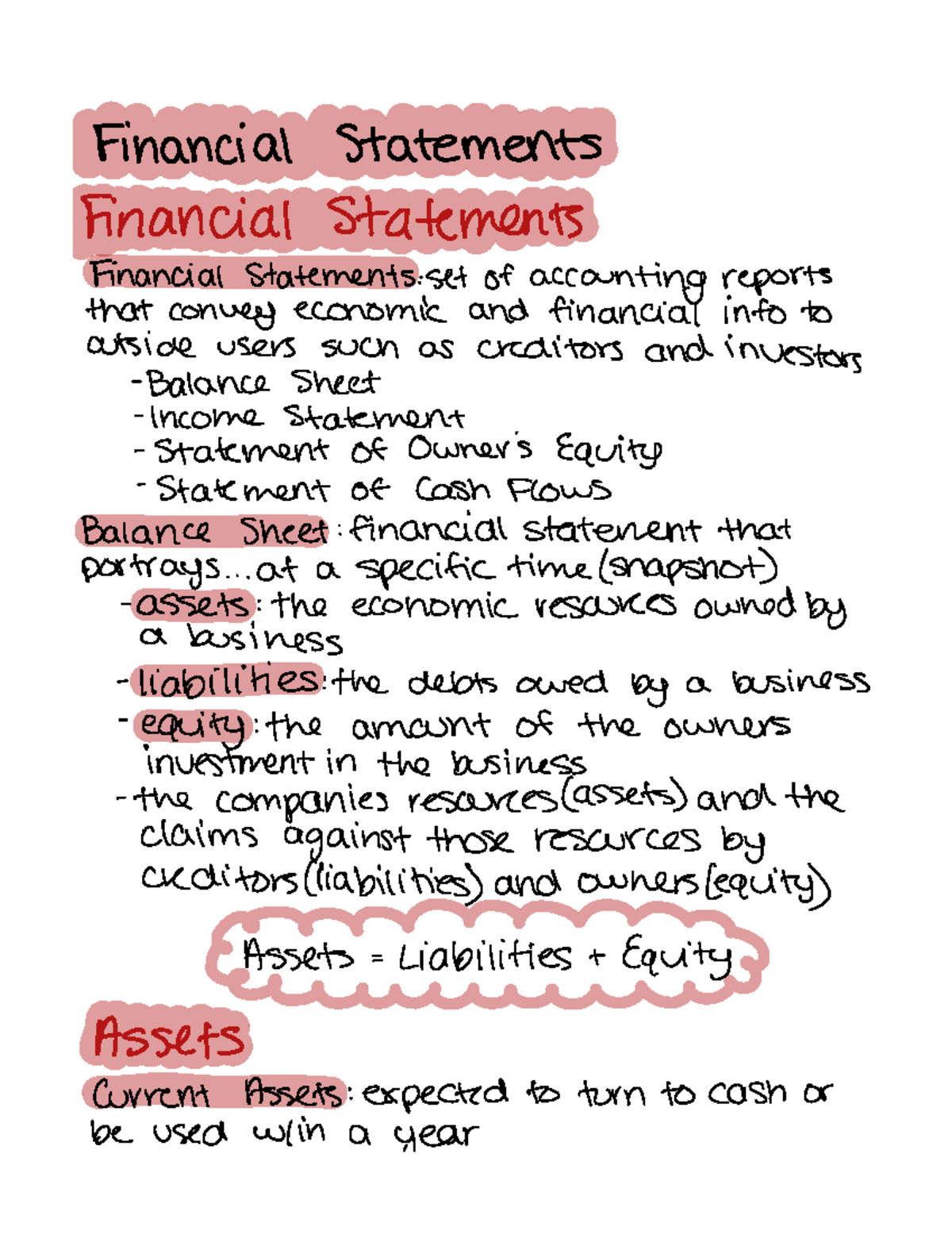 Week 1 Video Notes - Financial Statements - Financial Statements ...