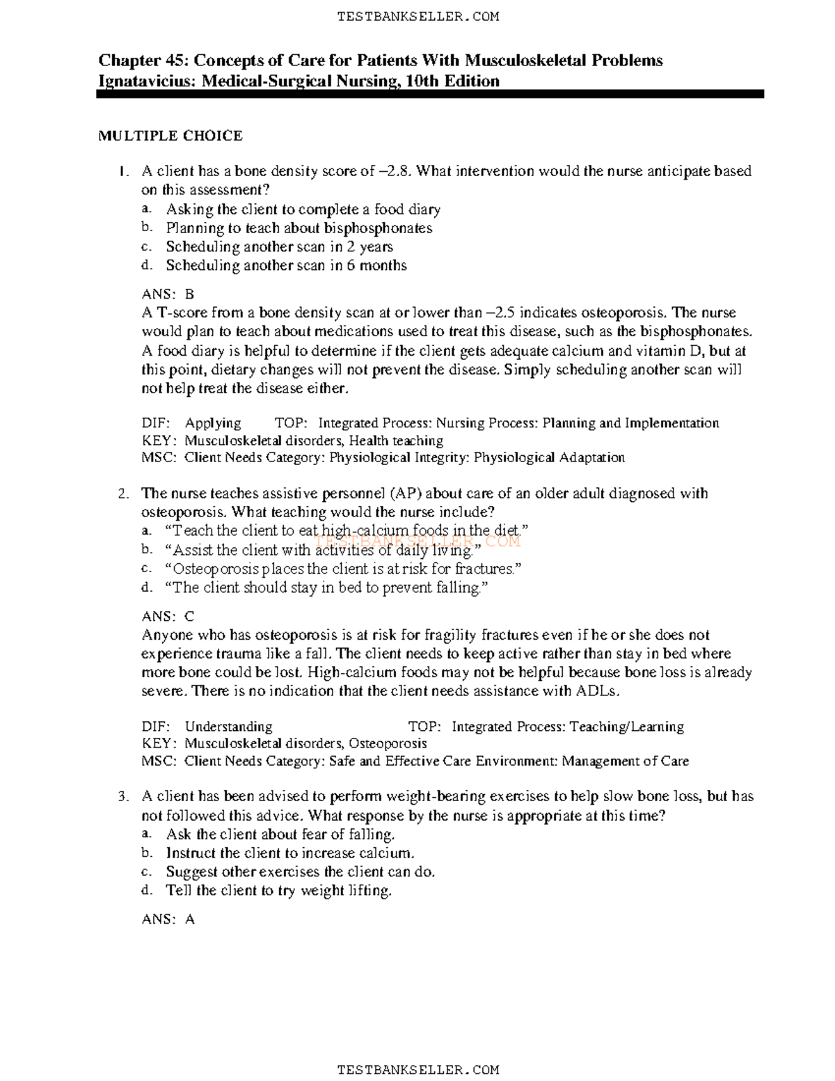 9 - Practice - TESTBANKSELLER Chapter 45: Concepts of Care for Patients ...