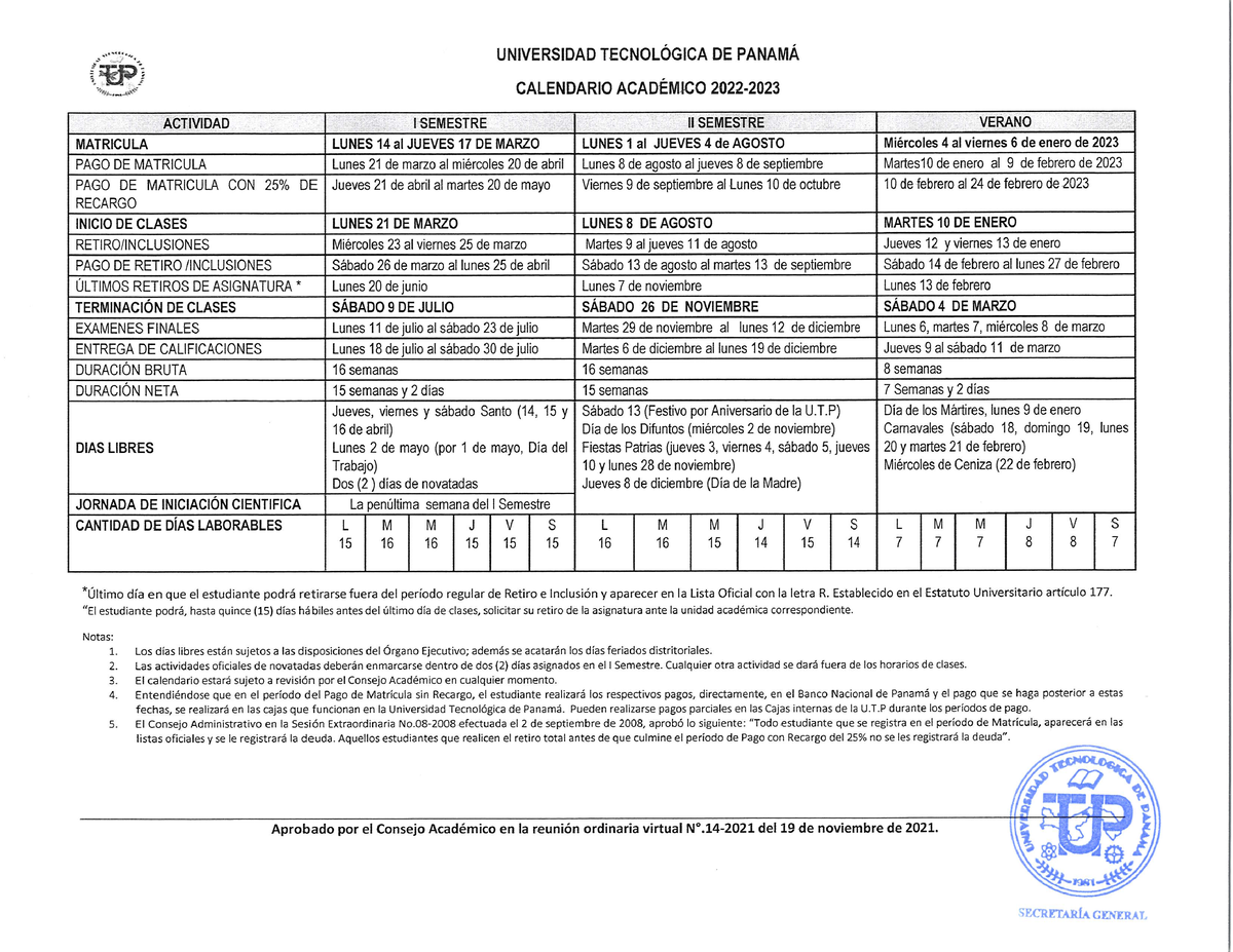 Utp-calendario-academico- 2022-2023 documento de apoyo para todos - i.*p: UNIVERSIDAD 