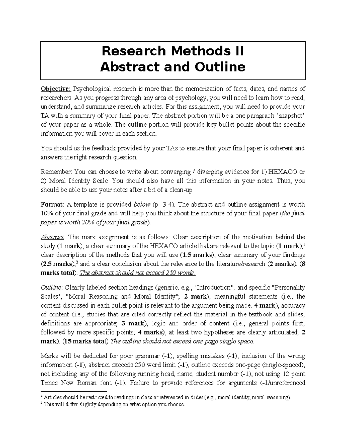 Abstract and Outline Instructions Objective Psychological research