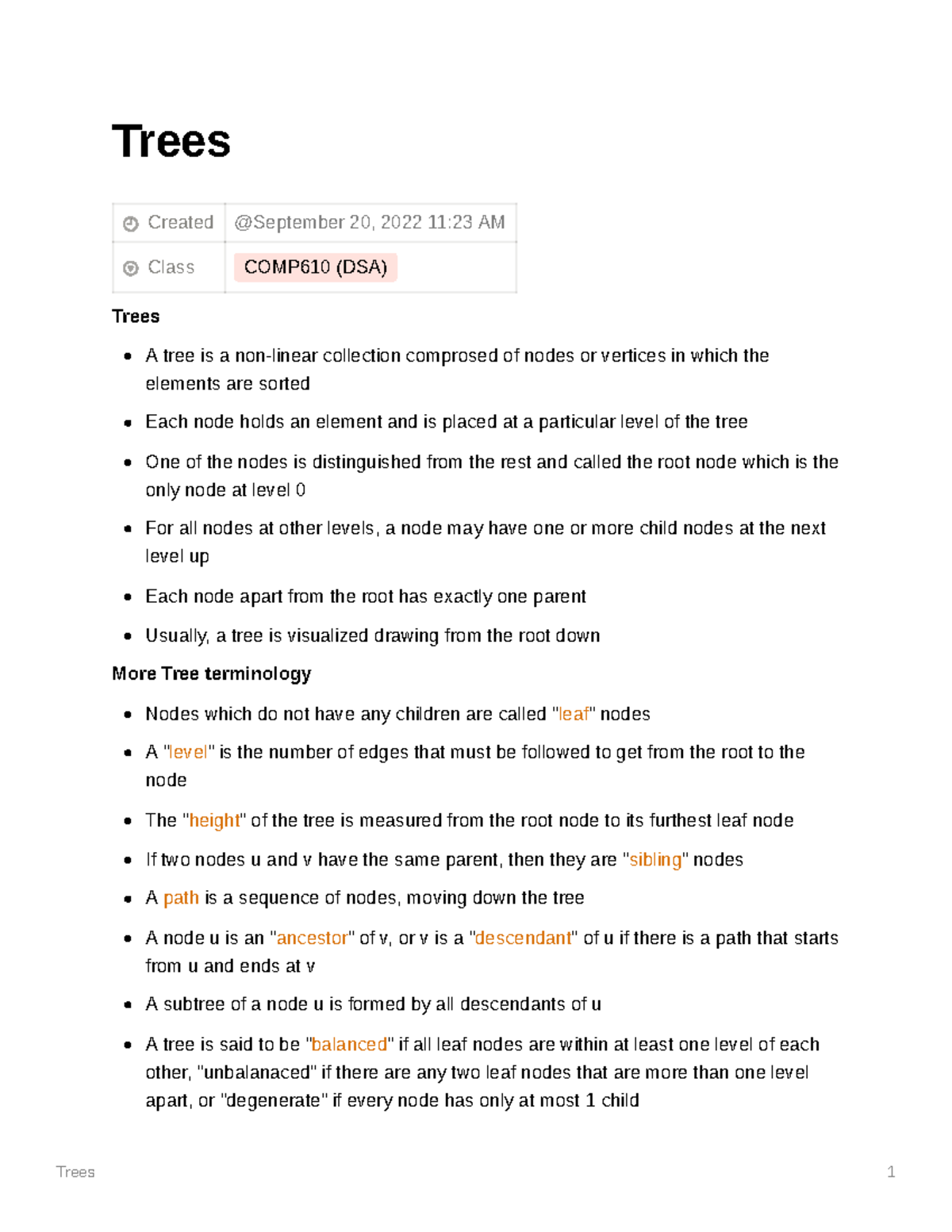Trees - Trees Created Class COMP610 (DSA) Trees A tree is a non-linear ...