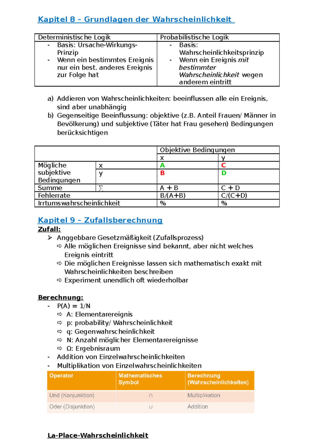 Kapitel 8 und 9 - Zusammenfassung Einführung in die Statistik für