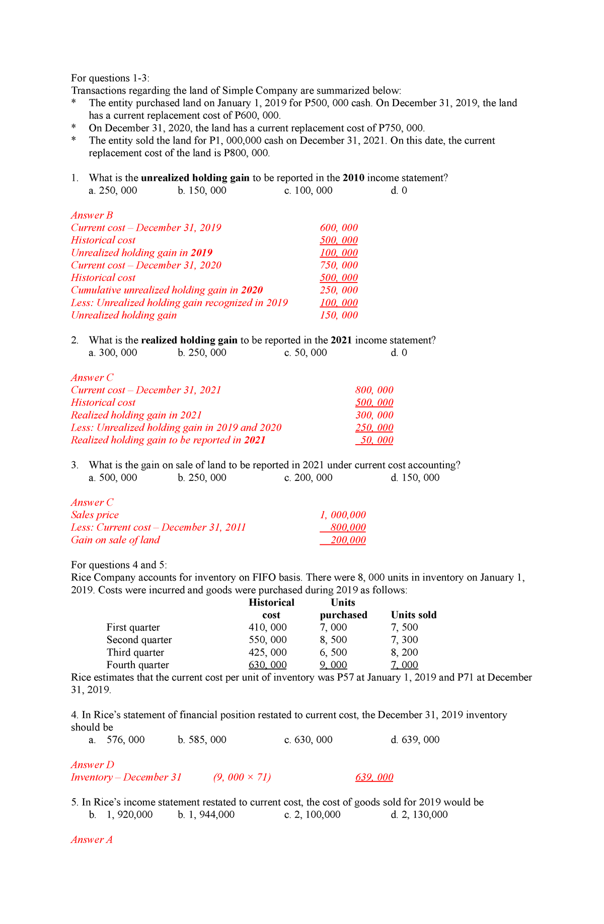 IA3 Final Exam Answer Key - For Questions 1-3: Transactions Regarding ...