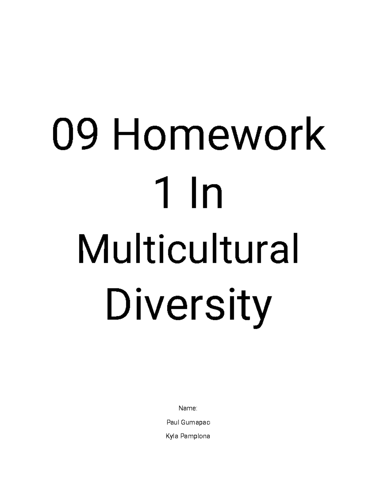 09 Homework 1 In Multicultural Diversity - 0 9Homework 1In ...