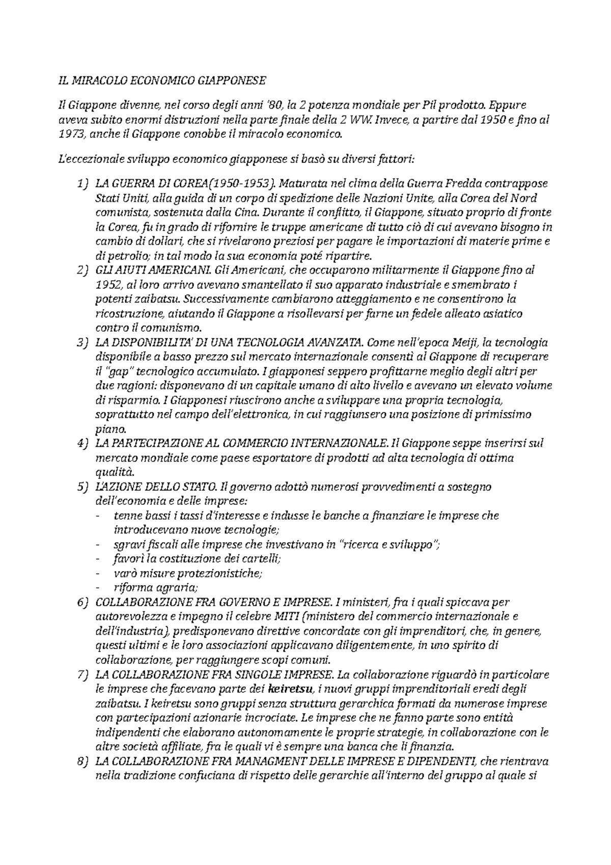 IL Miracolo Economico Giapponese IL MIRACOLO ECONOMICO GIAPPONESE Il