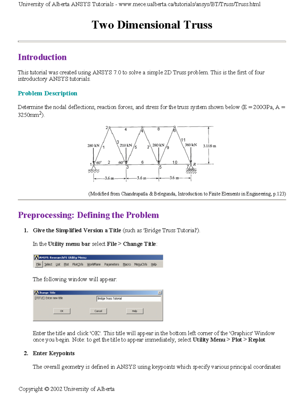 1- Basic Two Dimensional Truss - Two Dimensional Truss Introduction ...