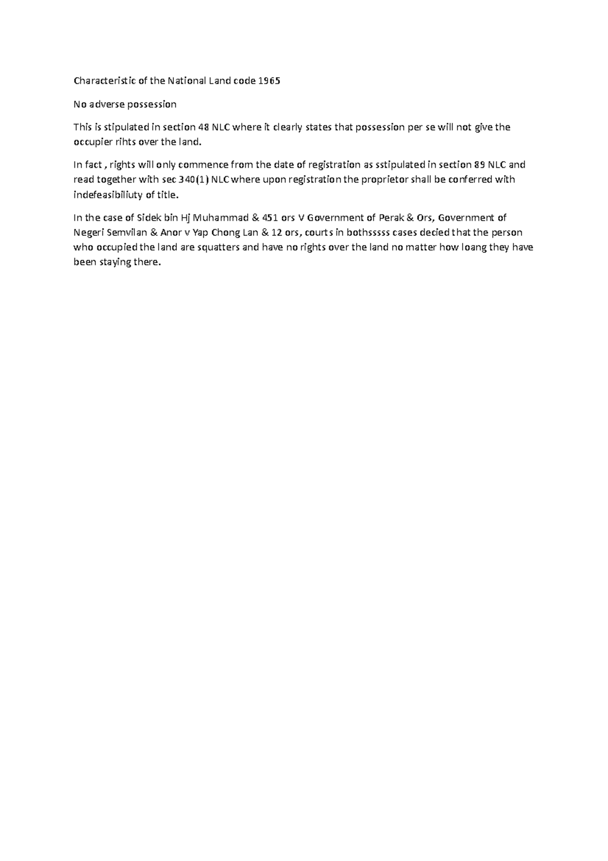 Characteristics of the NLC - Characteristic of the National Land code ...