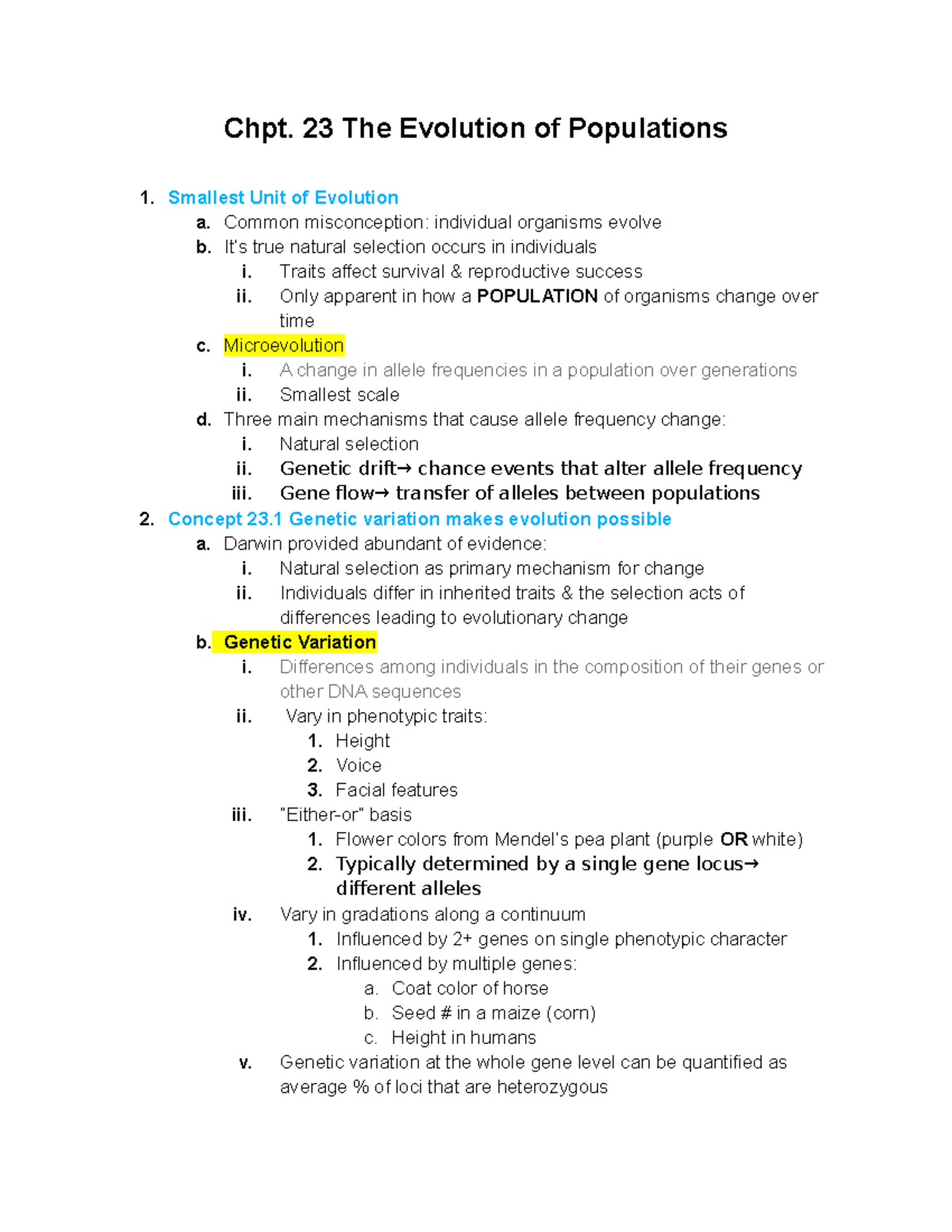 BIO 115 Chpt. 23 - chapter notes - Chpt. 23 The Evolution of ...