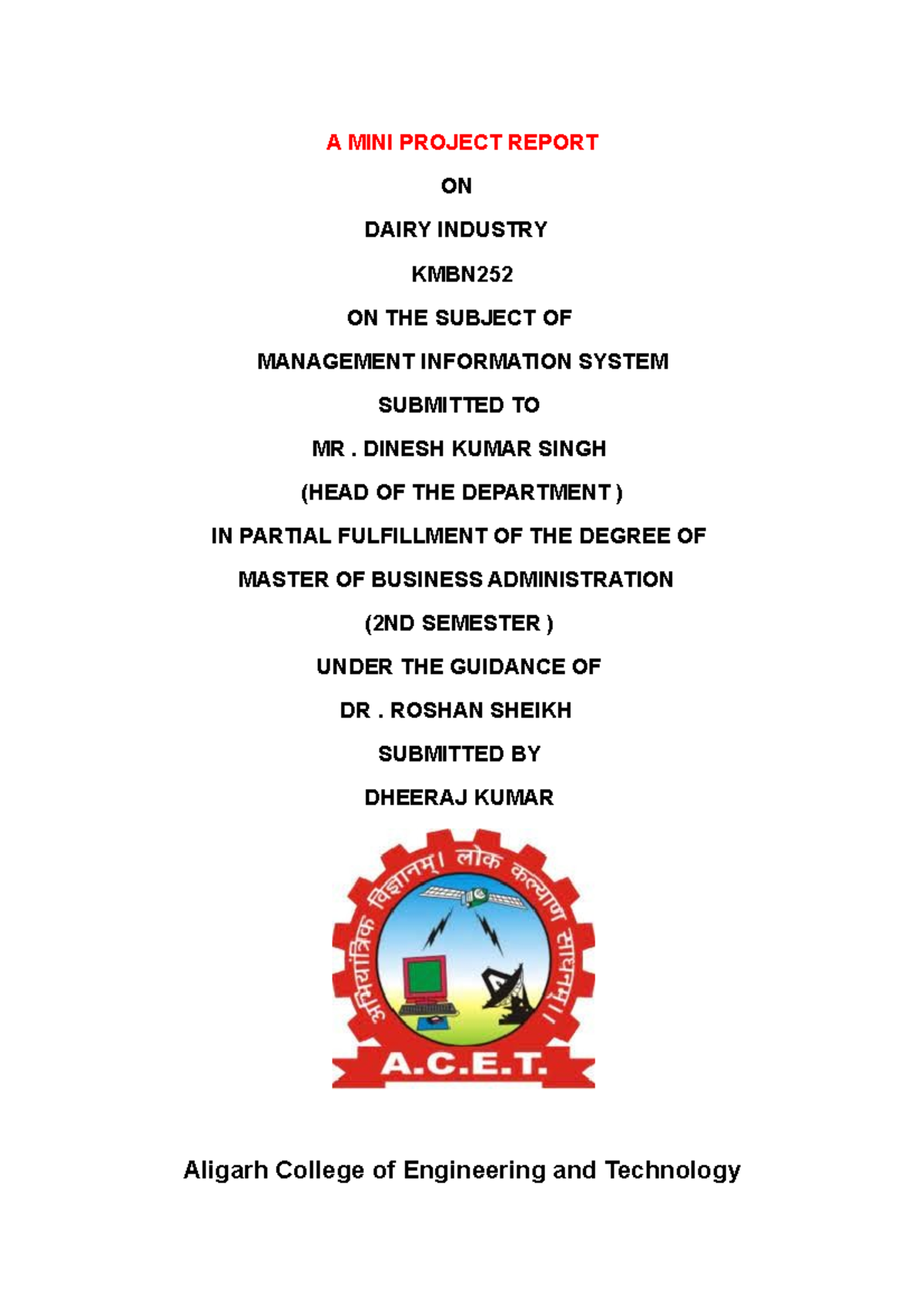 A MINI Project Report - MIS Management information system - A MINI ...