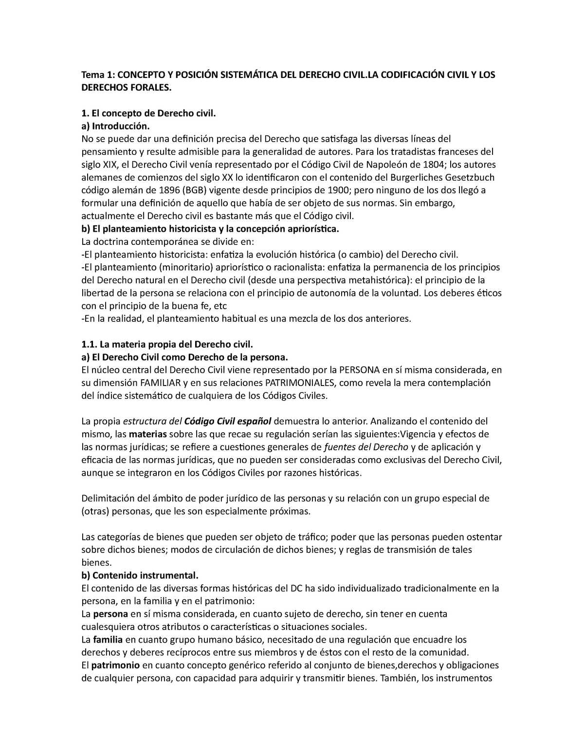 Derecho Civil I Tema 1 Concepto Y PosiciÓn SistemÁtica Del Derecho Civil CodificaciÓn Civil Y 3356