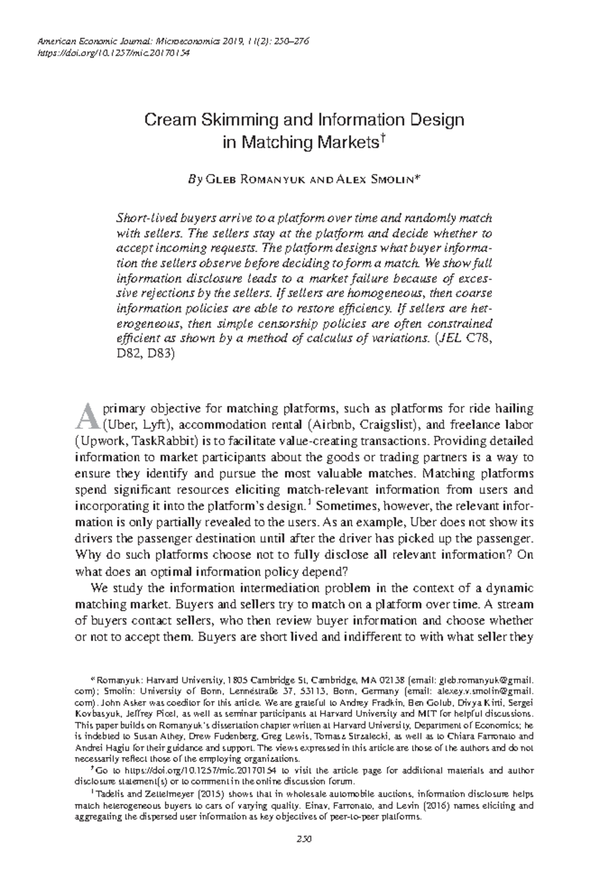 Cream skimming and information design AEJ 2019 American Economic