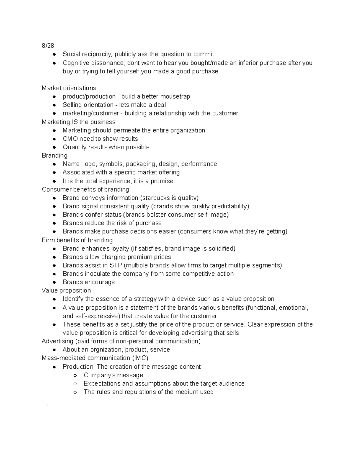 MKTG 452 notes - 8/ Social reciprocity; publicly ask the question to ...