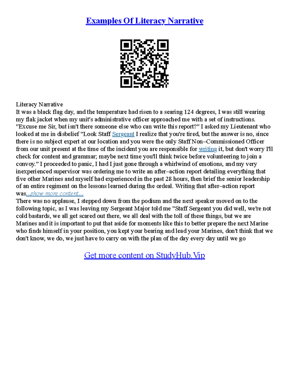 Literacy Narrative Essay Example - Examples Of Literacy Narrative ...