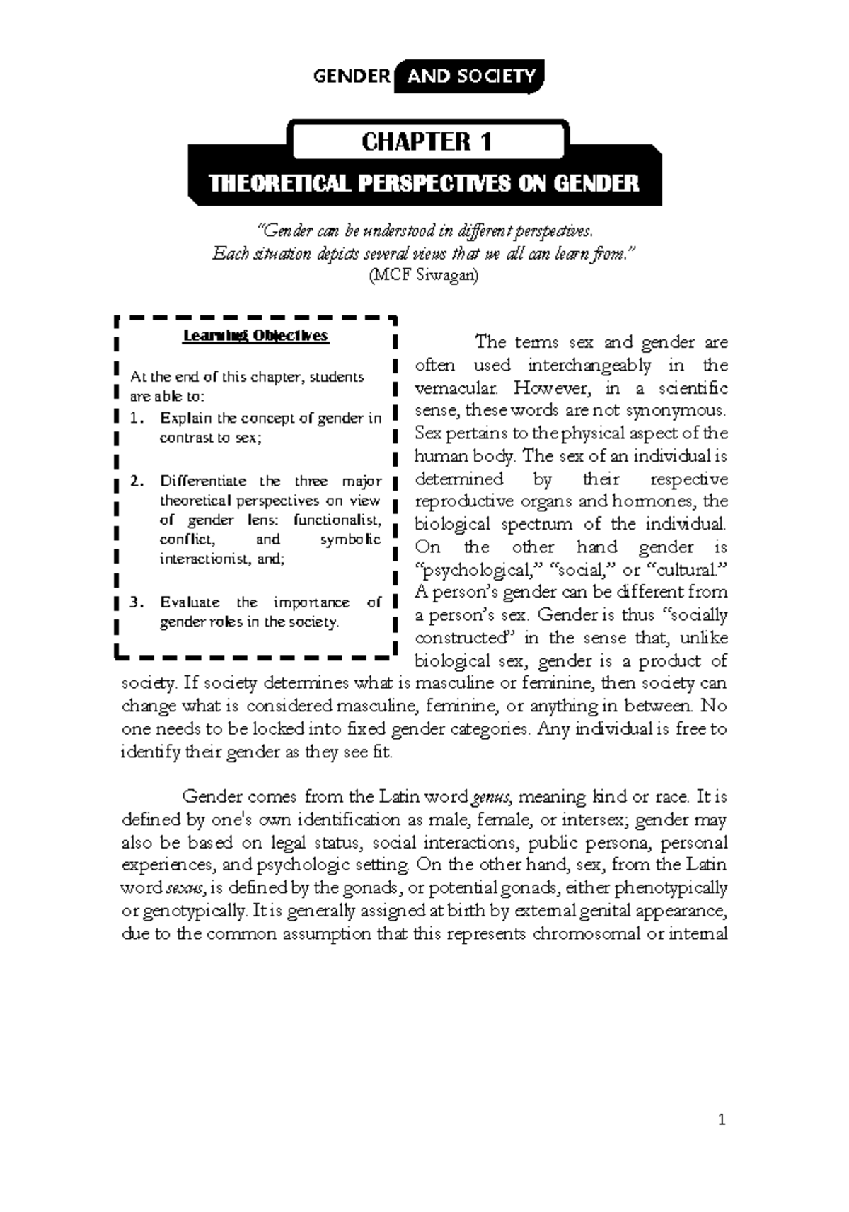 Gender-and-society - Lecture Notes 3 - THEORETICAL PERSPECTIVES ON ...