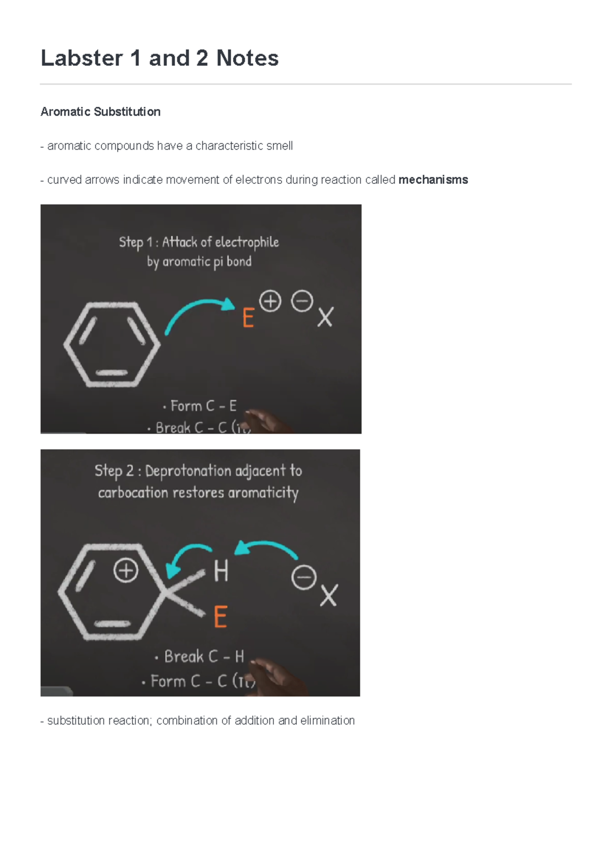 Labster 1 and 2 Notes 1 Labster 1 and 2 Notes Aromatic Substitution aromatic compounds have a