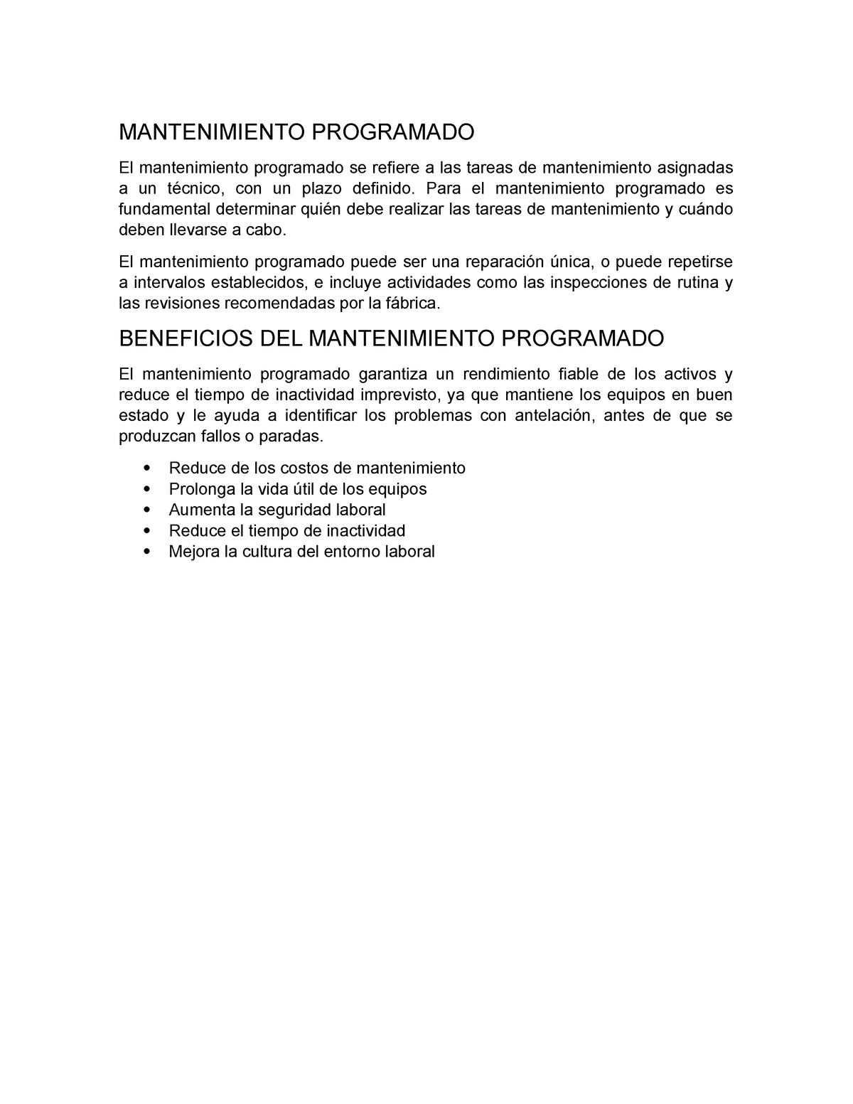 Mantenimiento Programado Para El Mantenimiento Programado Es