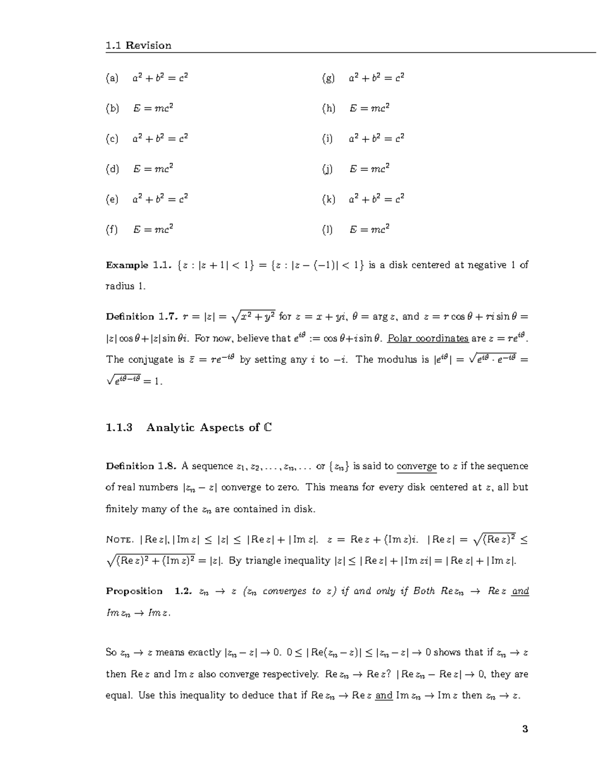 Complex Analysis (7)-1-11-3 - 1 Revision (a) a 2 +b 2 =c 2 (b) E=mc 2 ...
