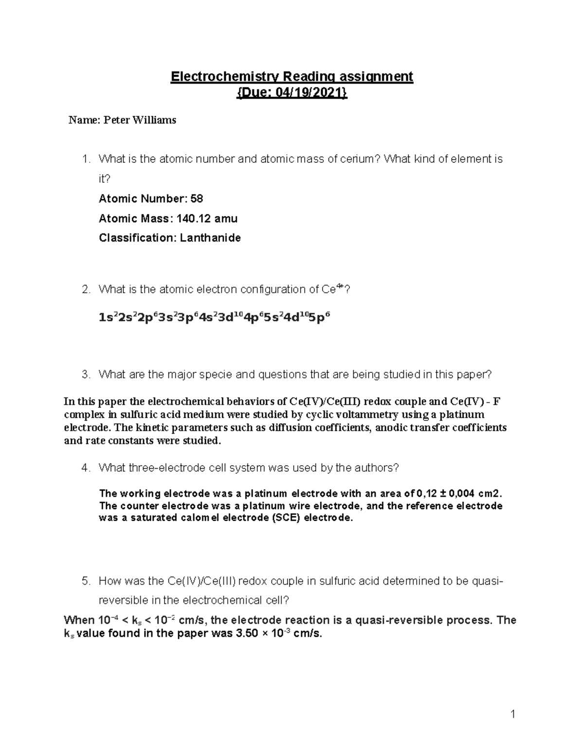 Instrumental Chem HW ELECTROCHEM 1 Electrochemistry Reading