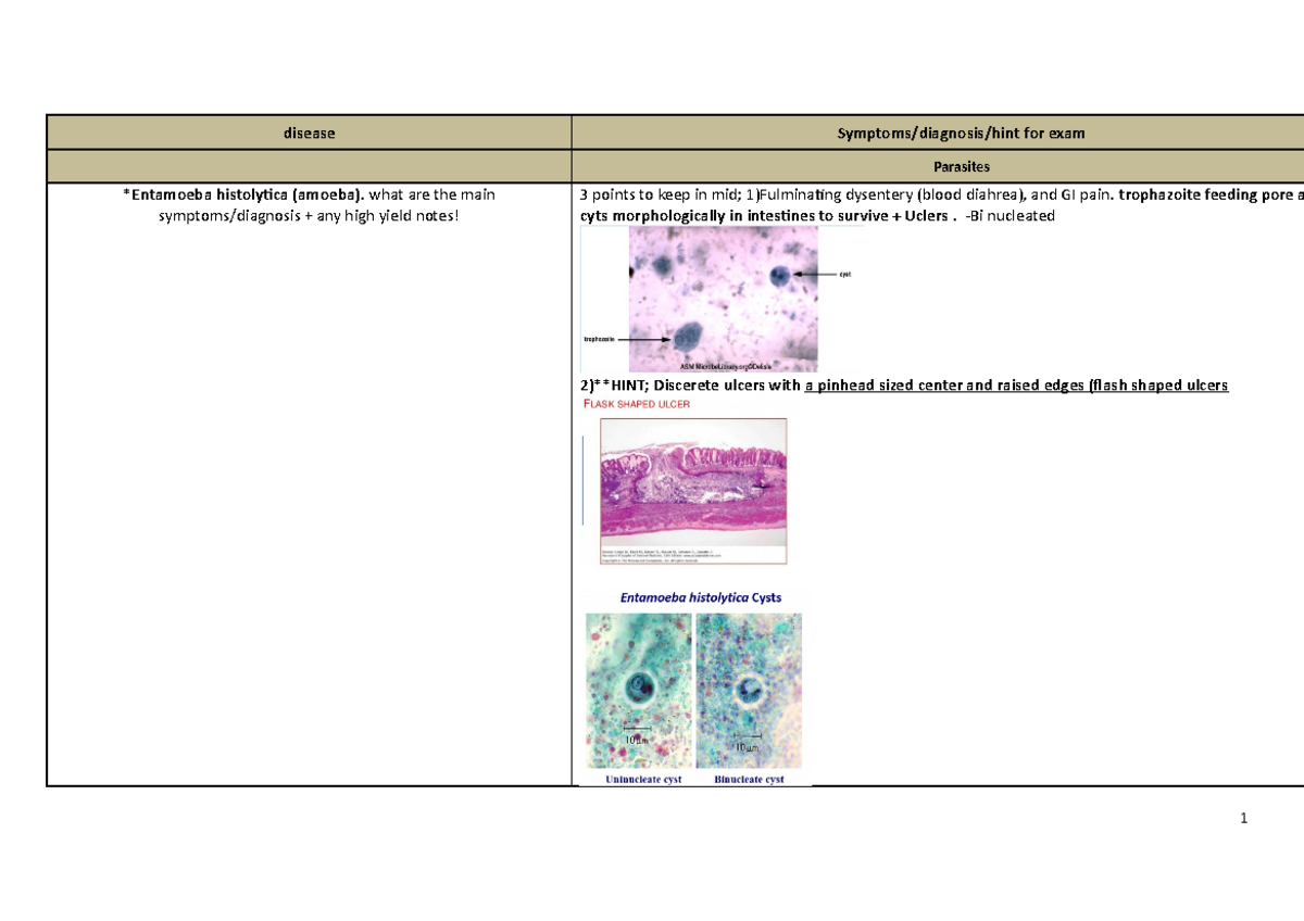 Common Microbiology and clinical microbiology diseases summary table ...