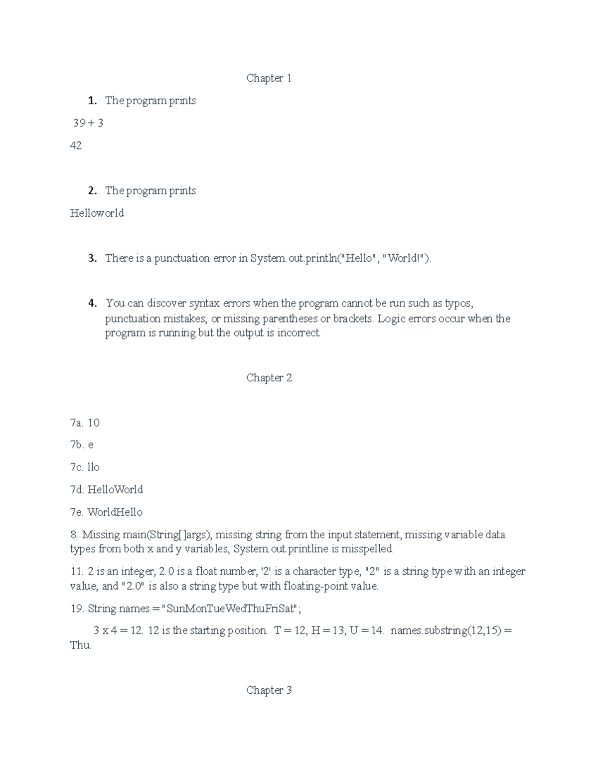 Java programming homework solutions Chapter 1-5 - Chapter 1 The program ...