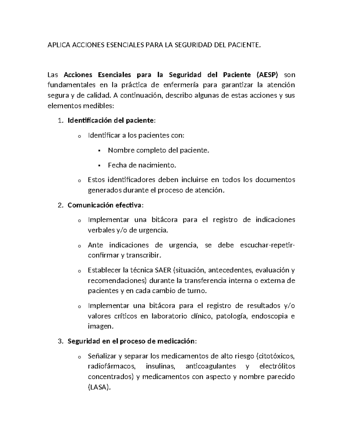 Aplica Acciones Esenciales PARA LA Seguridad DEL Paciente - APLICA ...