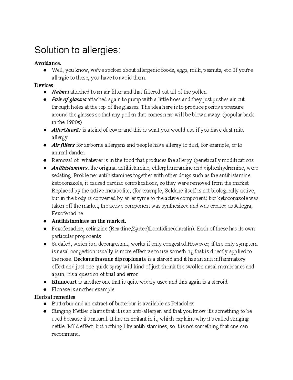 Solution to allergies - Lecture and class notes - Solution to allergies ...