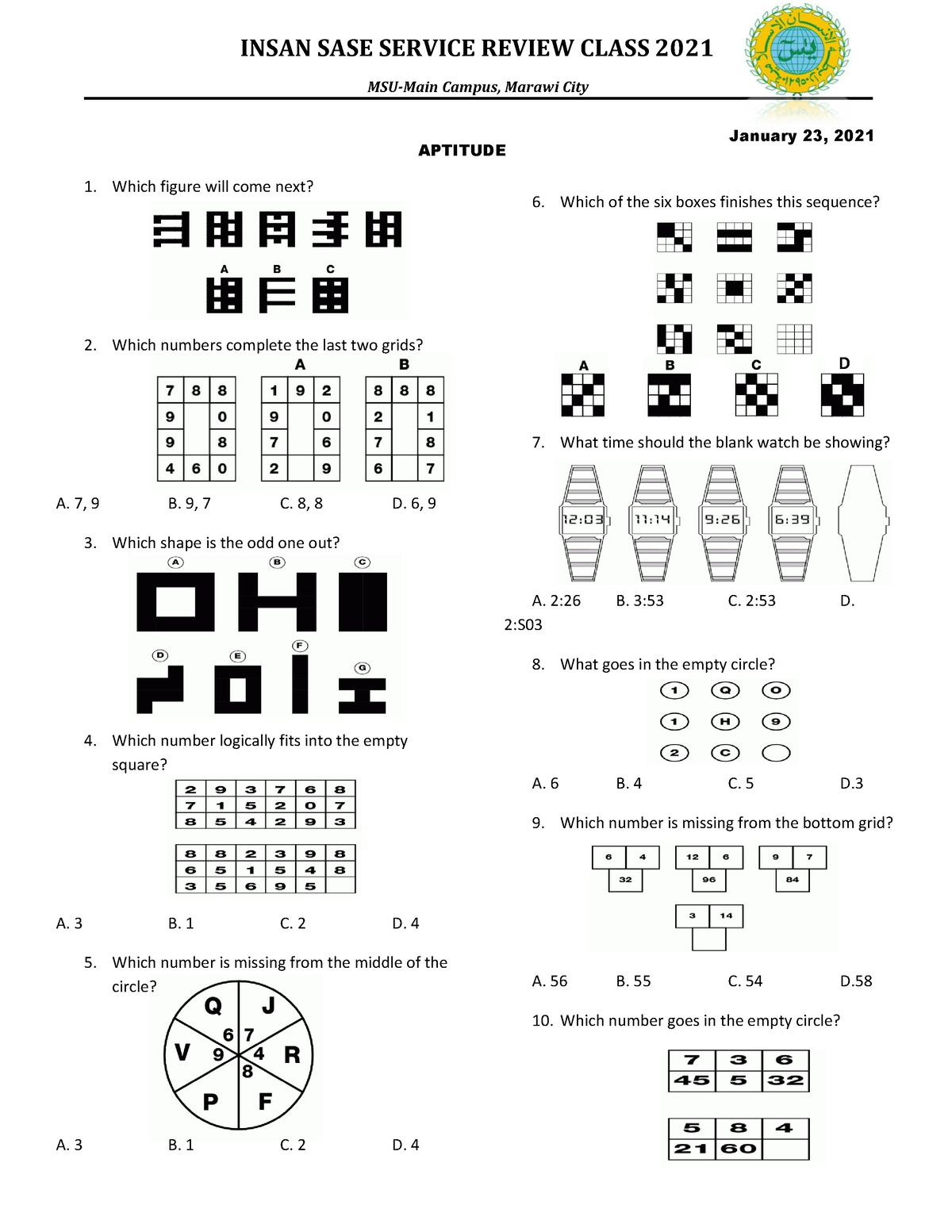 Aptitude Day 11 - Mathematics Practice Test - Which figure will come ...