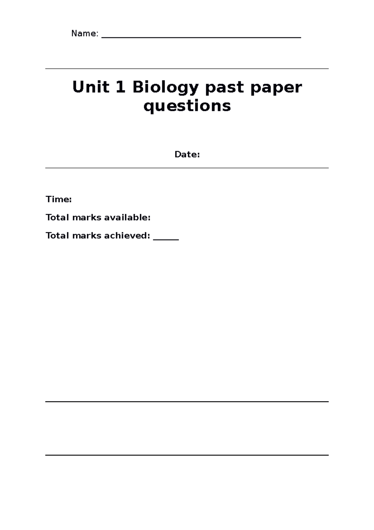 Unit 1 Biology Questions - Name ...