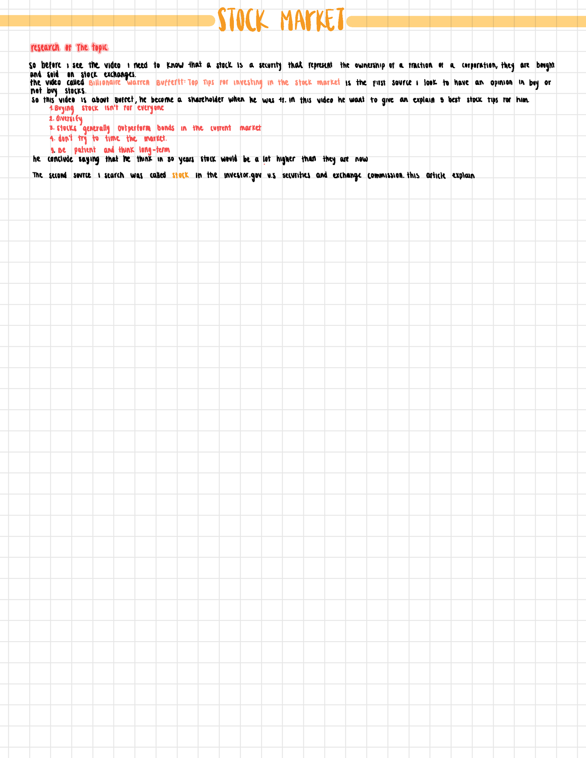 stock market assignments