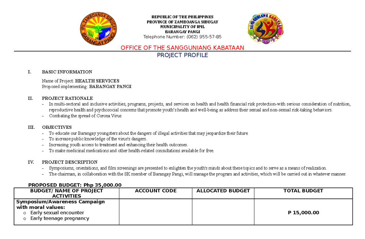 F Project Profile 2022 - REPUBLIC OF THE PHILIPPINES PROVINCE OF ...