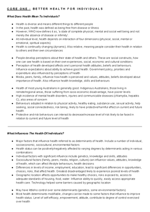 Pdhpe - Prelim Notes Better Health For Individuals - B E T T E R H E A ...