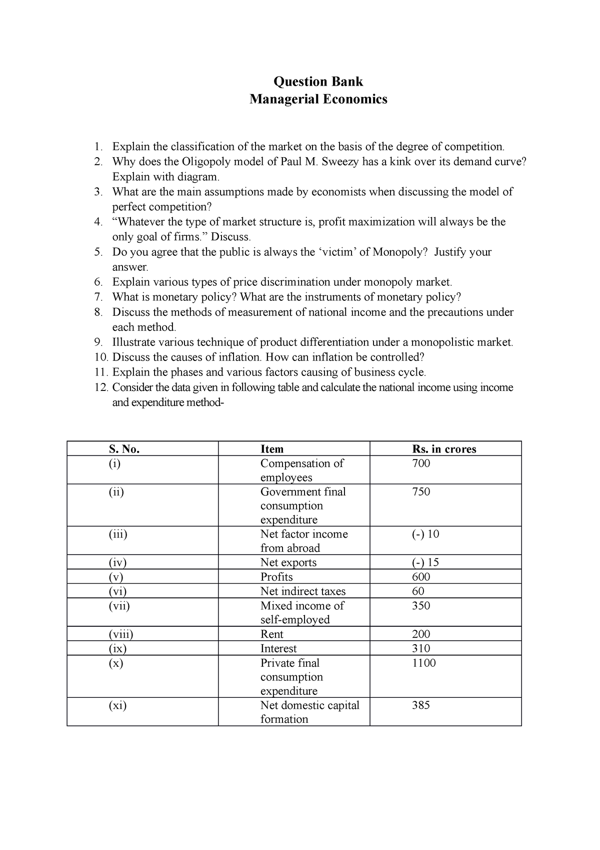 Question Bank-Unit 4,5 - Question Bank Managerial Economics Explain The ...