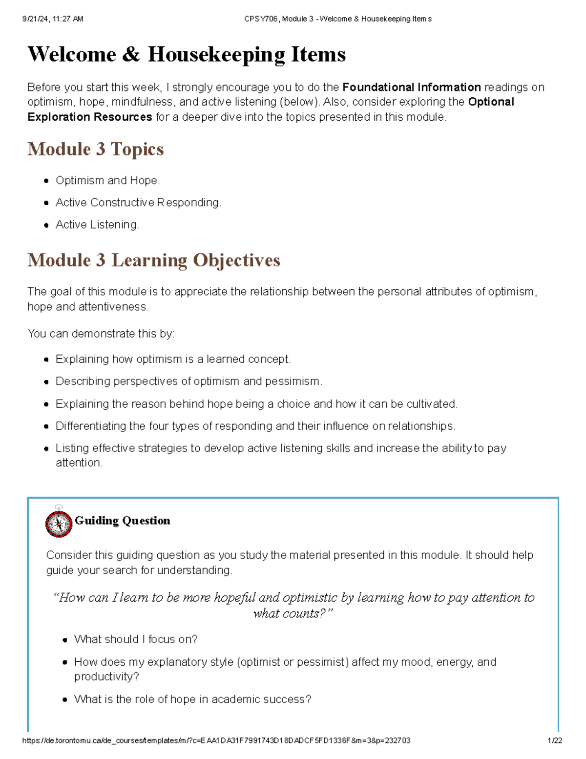 CPSY706, Module 3 & Housekeeping Items