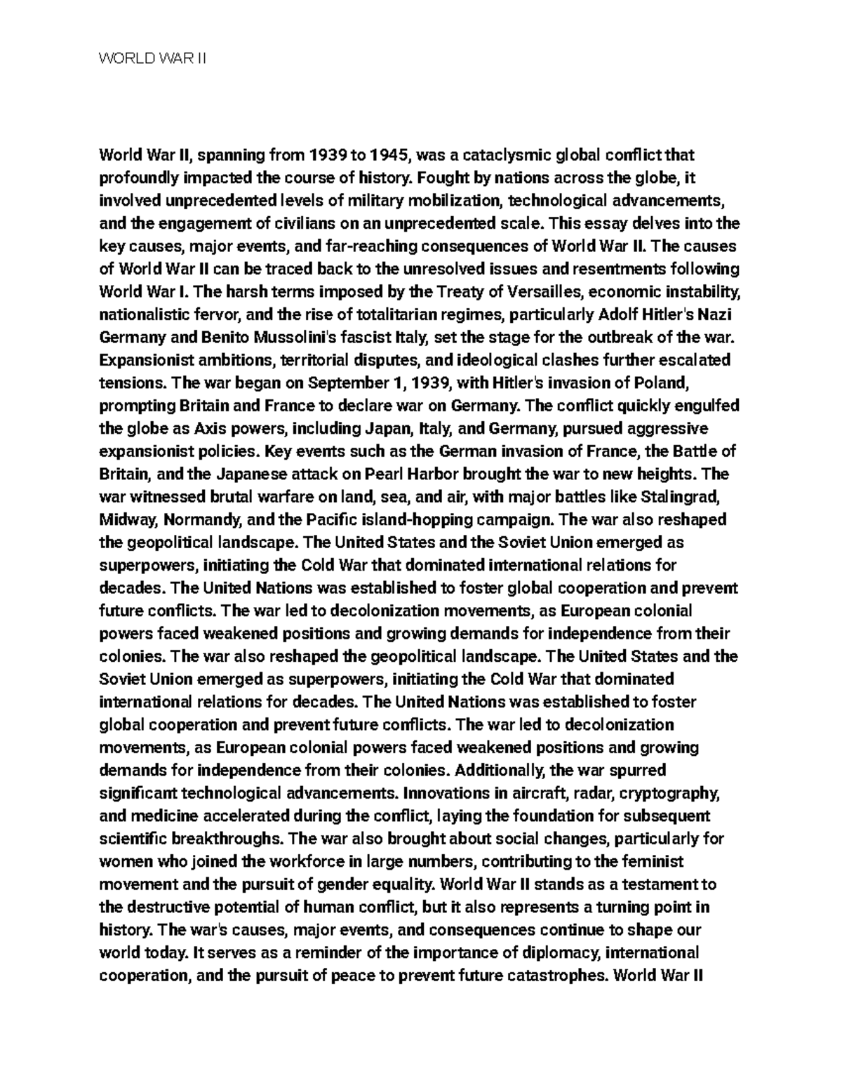 world war 2 essay copy and paste