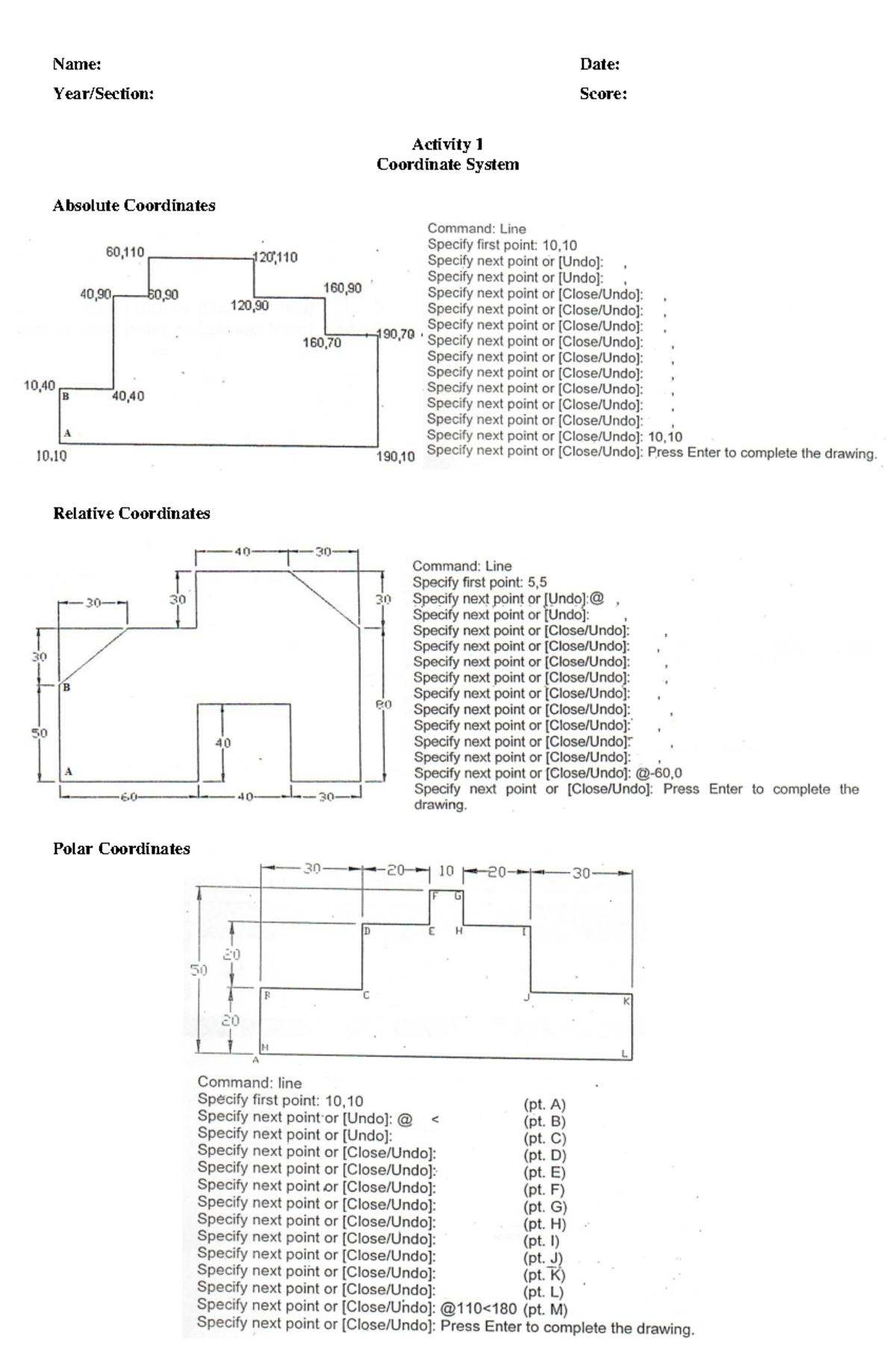 Autocad Activity - Computer Technology - Name: Date: Year/Section ...