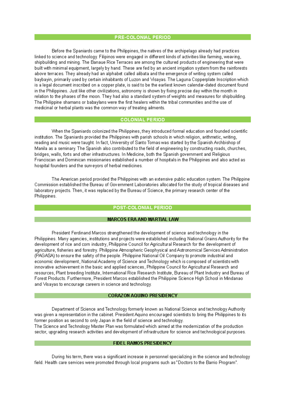 History of Science and Technology and Nation Building the Philippines