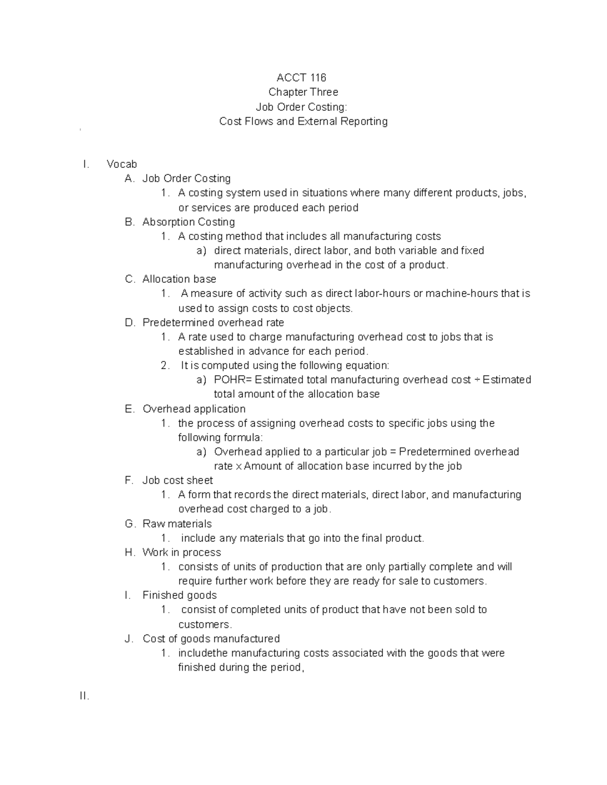 Job Order Costing P2 - Acct 116 Chapter Three Job Order Costing: Cost 