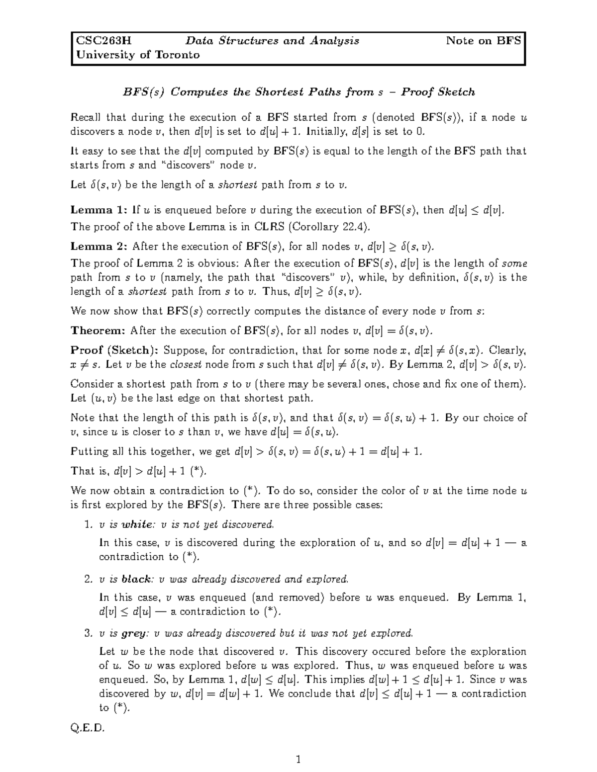 BFS - CSC236 Notes for lectures - CSC263H Data Structures and Analysis ...