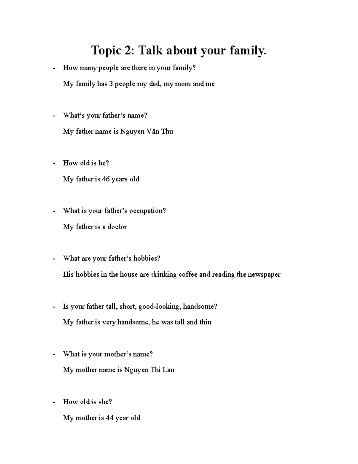 Topic 2 không có Topic 2 Talk about your family. How many people