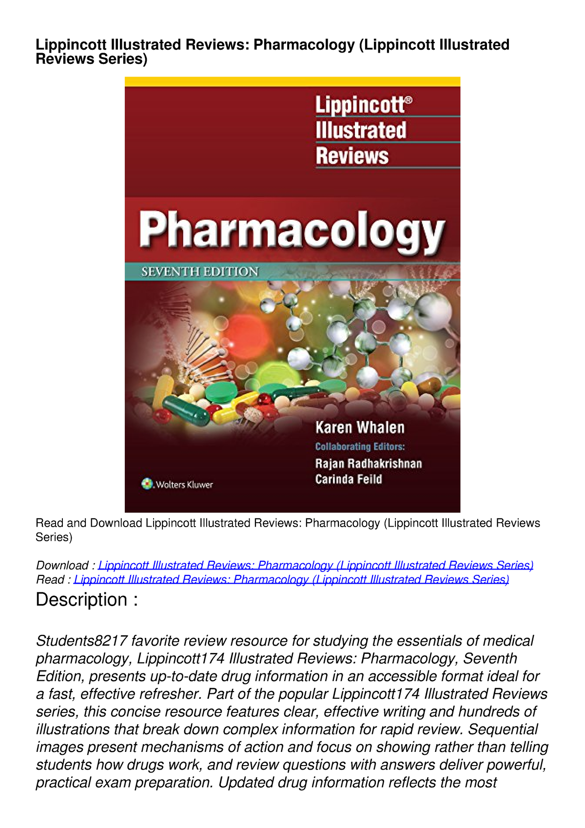 lippincotts illustrated reviews pharmacology 4th edition pdf download
