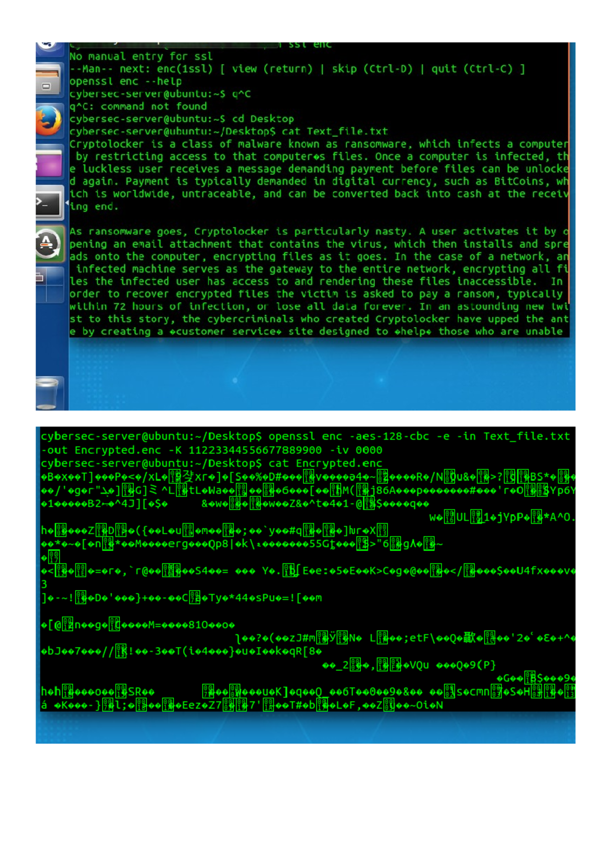 Cybersec Lab 3 - I used the command just “openssl enc -aes-128-cbc -e ...