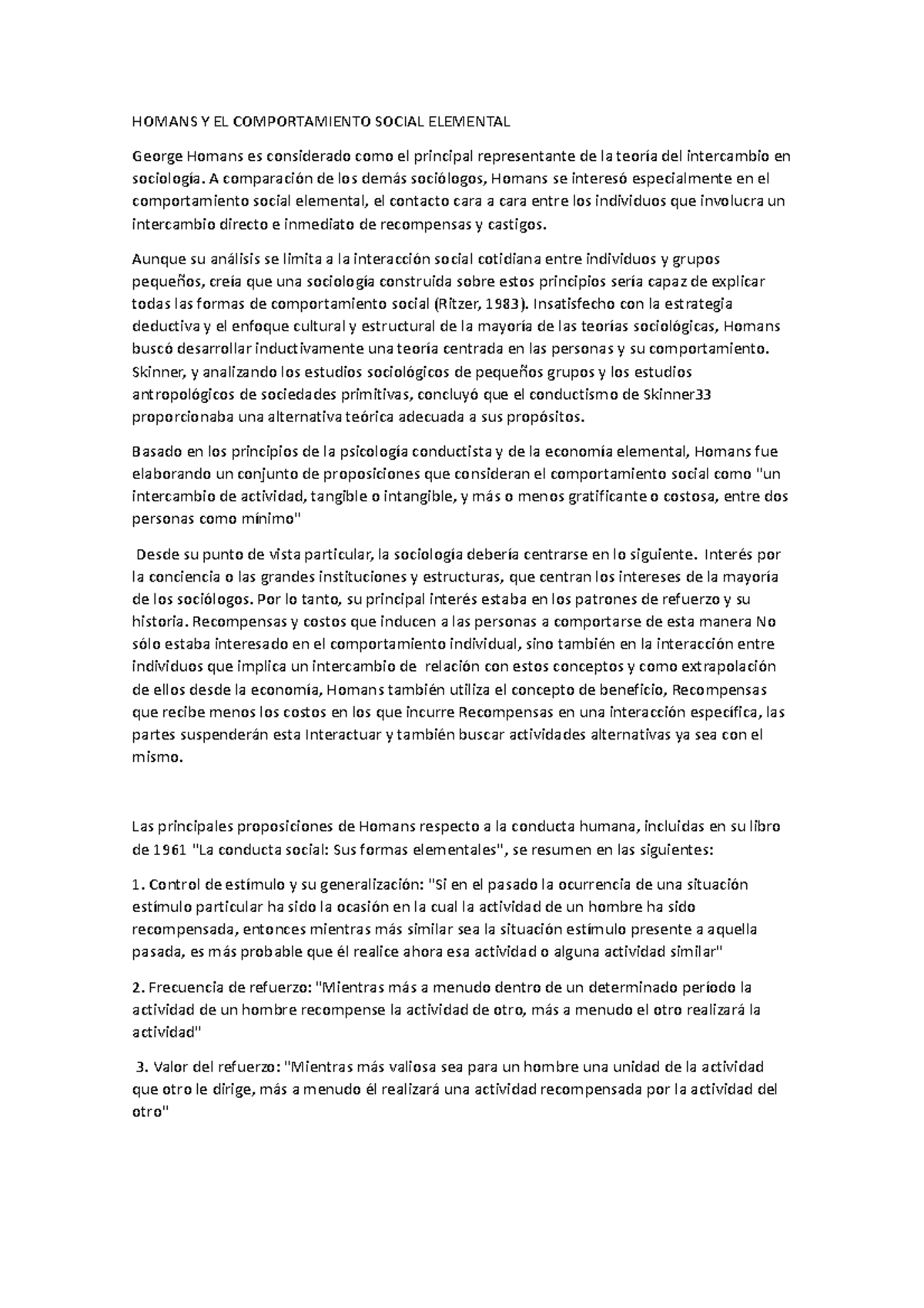 Homans Y EL Comportamiento Social Elemental - HOMANS Y EL ...