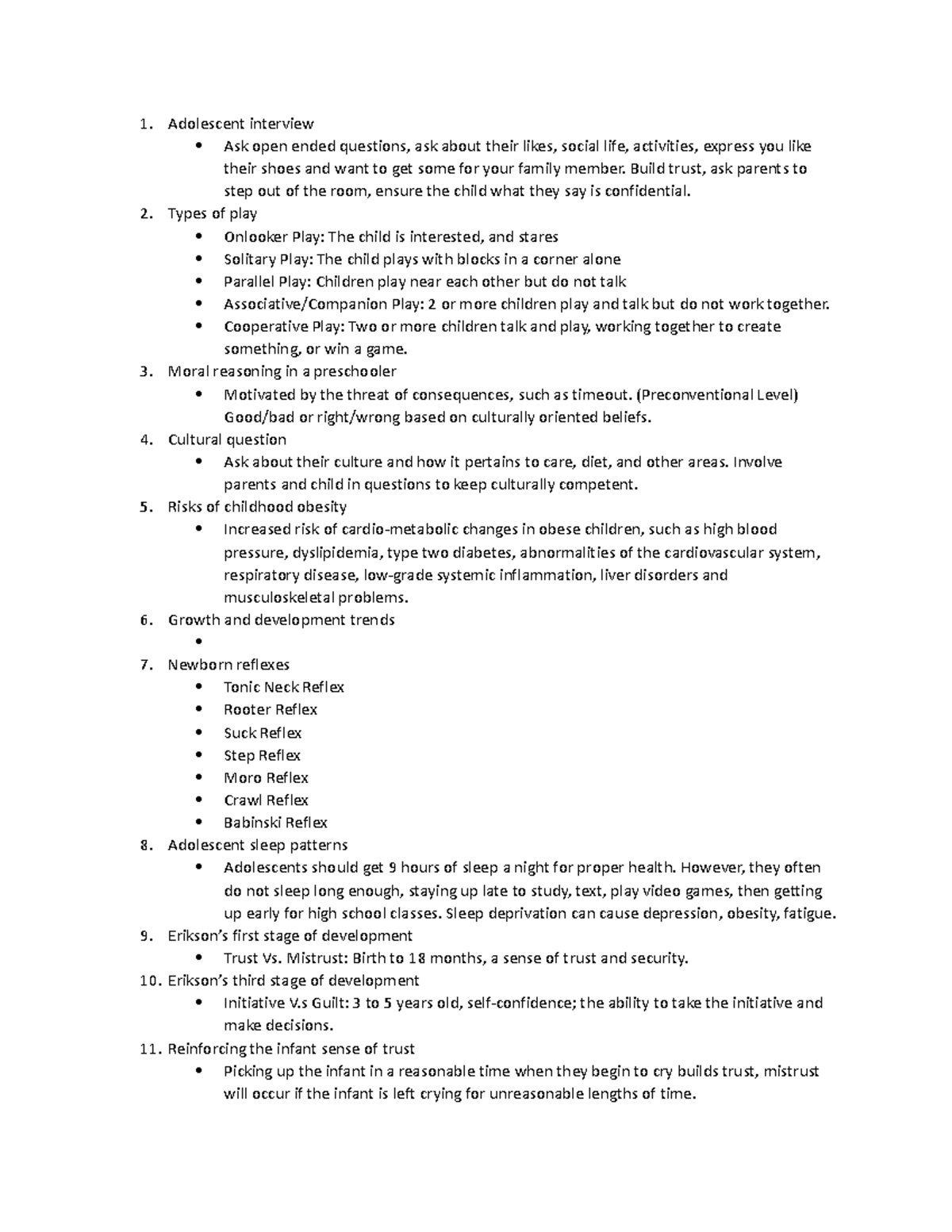 Pediatrics Exam 1 - SR - Peds - Adolescent interview Ask open ended ...